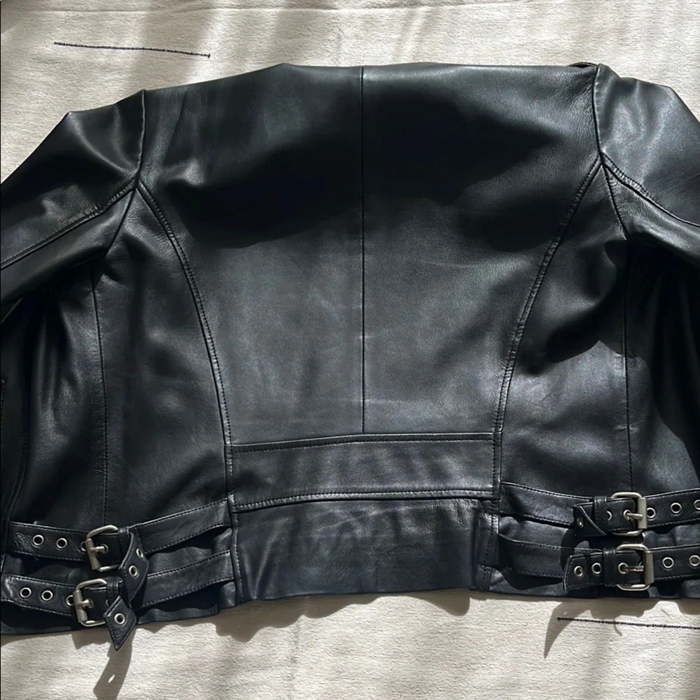 OAK NYC Black Leather Ryder Moto Jacket LIKE NEW Size M - Picture 5 of 6